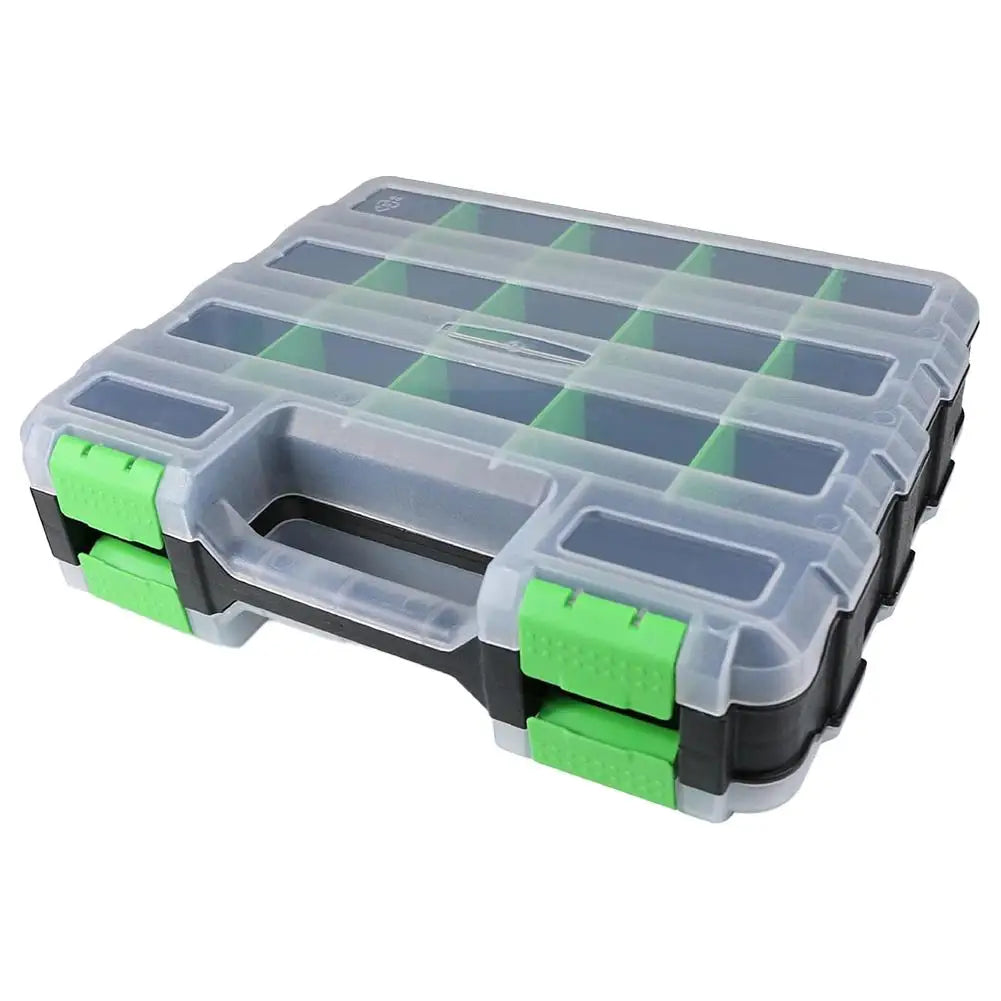boîte outils transparente moderne poignées vis tournevis pinces clous compartiments organisateur