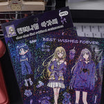 autocollants manga personnages textes confettis bleu violet noir blanc opaques scrapbooking álbum journal intime