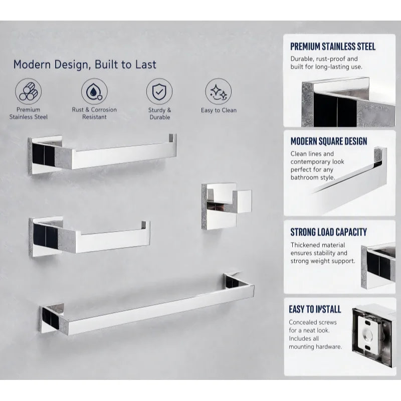 ensemble matériel salle bains chrome moderne vis mural tube expansion