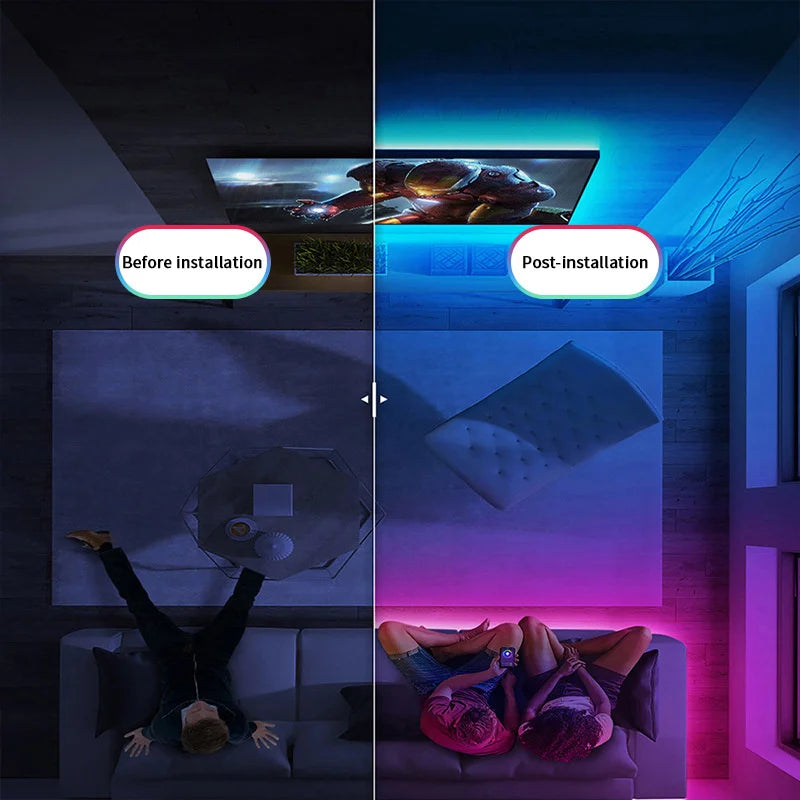 ruban led multicolore rayures horizontales contrôleur usb télécommande adhésif moderne 1m 5m 10m 15m