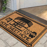 tapis d'entrée marron clair motif maison SWEET moderne pixel art résistant saleté