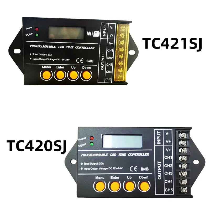 contrôleur led programmable wifi noir 12v 24v 5canaux 20a rgbw cct dim clips lcd
