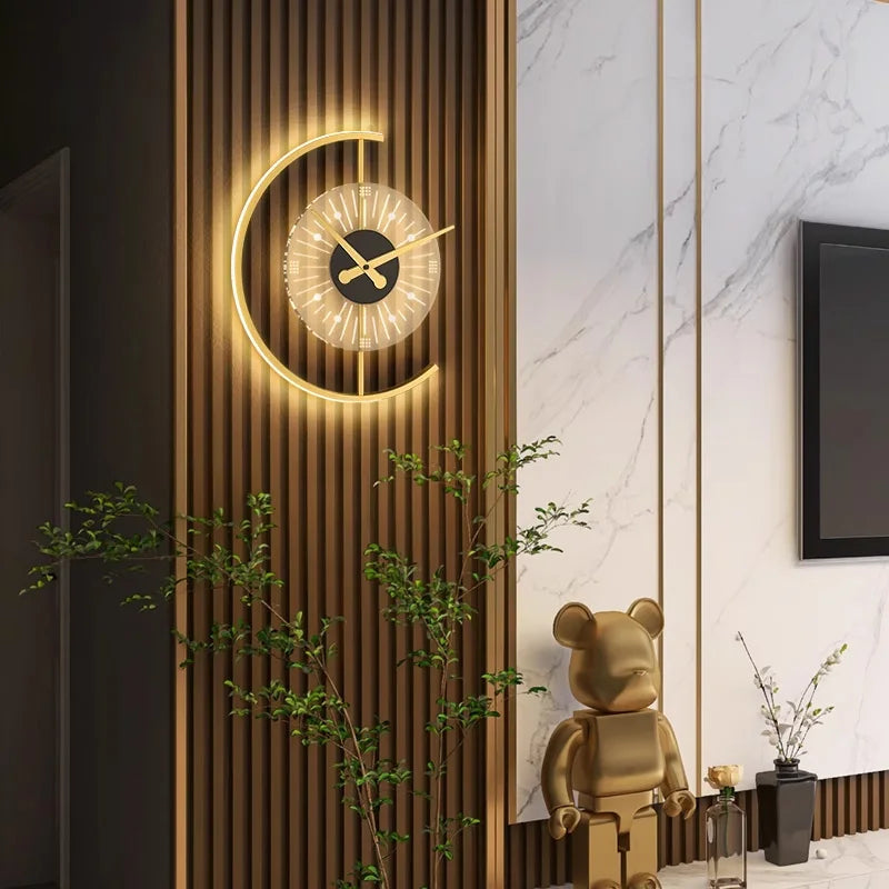 horloge murale moderne or noir lumineuse éclairage led fixée mur minimaliste