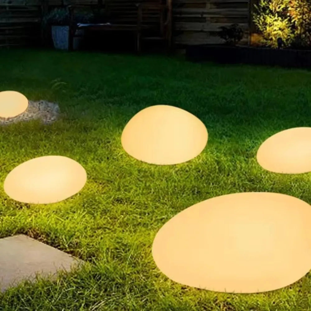 lumière solaire led jardin blanc jaune bleu galet zen minimalisteextérieur poser