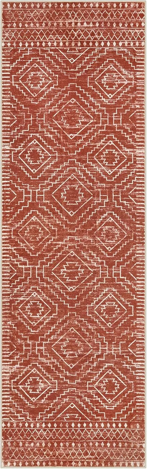 tapis moderne ethnique motifs géométriques floraux antidérapant extérieur intérieur polypropylène polyester rouge noir grisclair