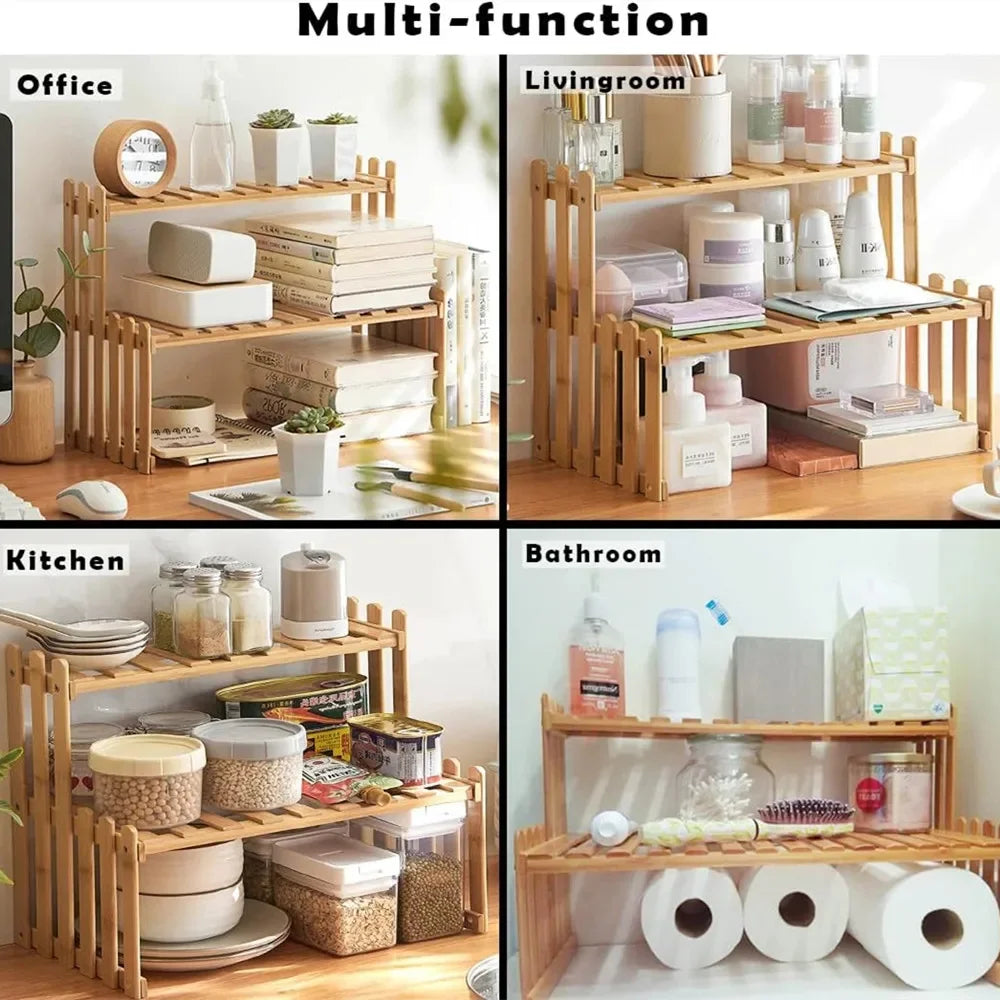 étagère plante bambou moderne simple niveaux naturel hauteur 30cm largeur 57cm