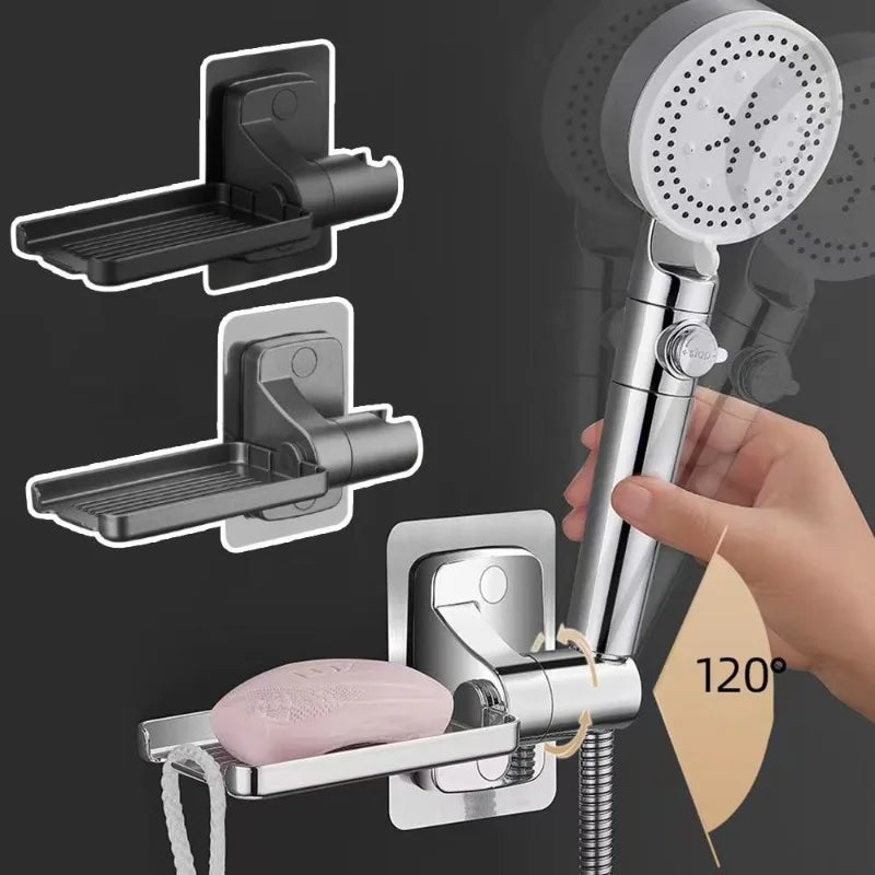 support pommeau douche adhésif porte savon rangement mural moderne flexible douche noir argenté grisclair