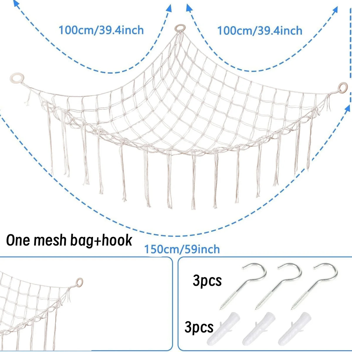 filet rangement suspendu hamac jouets macramé boho décorative pliable respectueux environnement coton