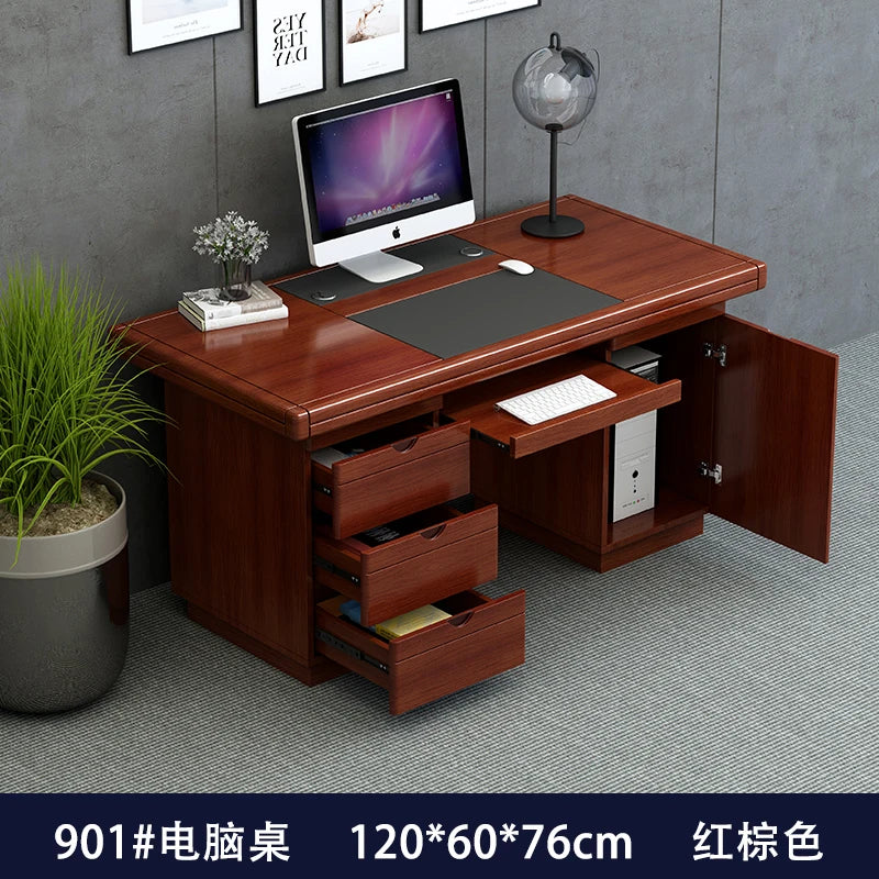 bois massif moderne marron foncé table travail informatique épuré intérieur maison