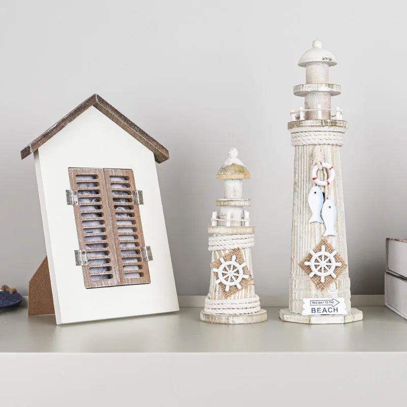 décoration murale marine phare bateau maison figurines poissons livres bois nautique ancres textures