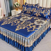 Couvre-lit moderne bleu royal 3 pièces avec jupe et taies d'oreiller pour lit Queen et King