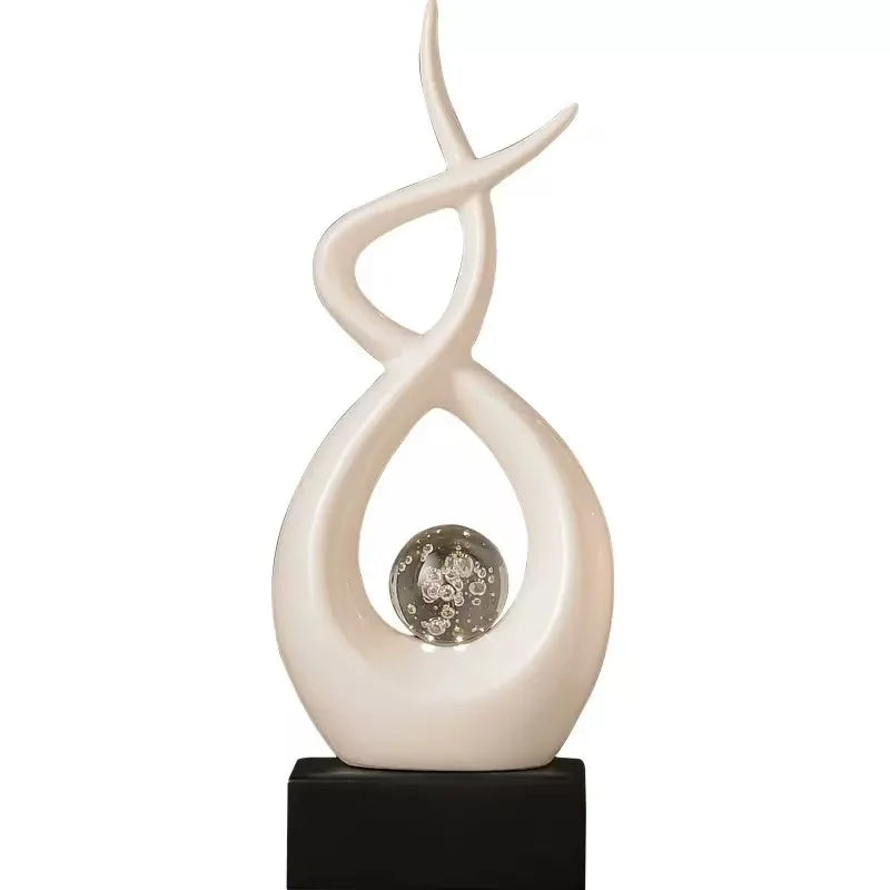 sculptures décoratives modernes résine transparente bulles inclusion blanc argenté base noire minimaliste
