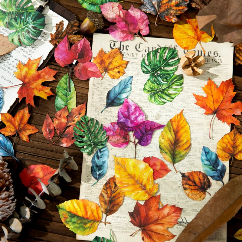 feuilles artificielles orange rouge vert bleu marron jaune adhésives scrapbooking bricolage papeterie manuelle naturelle
