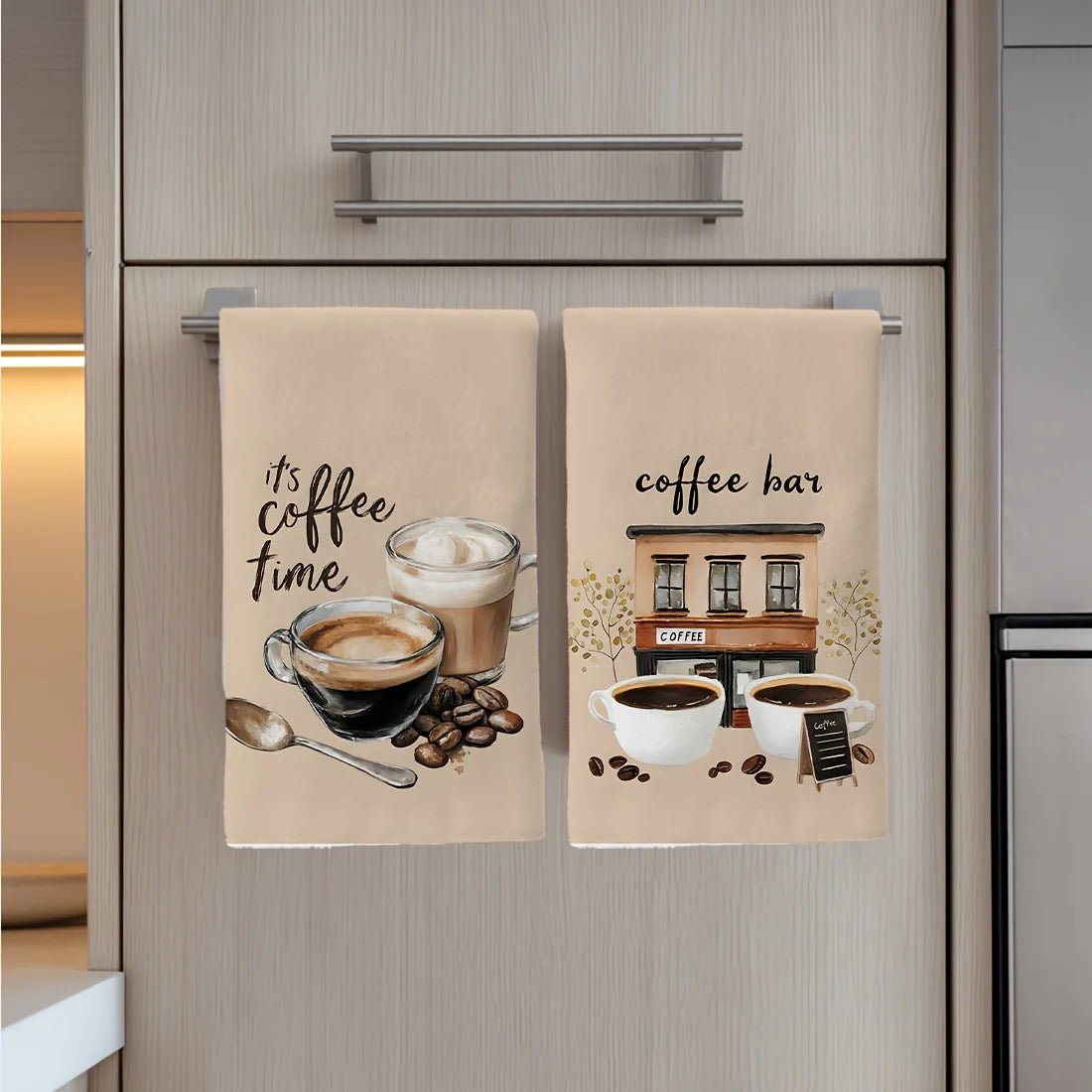 serviettes cuisine motifs tasse grains rustique beige blanc opaques absorbantes echangement deco