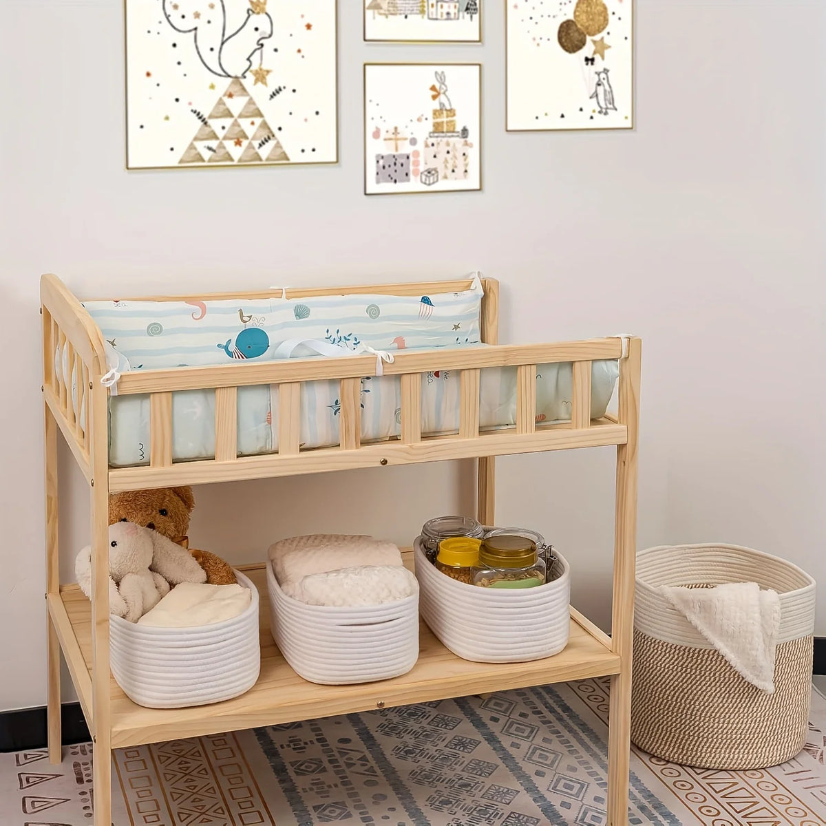 panier rangement tissu tressé pliable jouets cosmétiques maison gris blanc