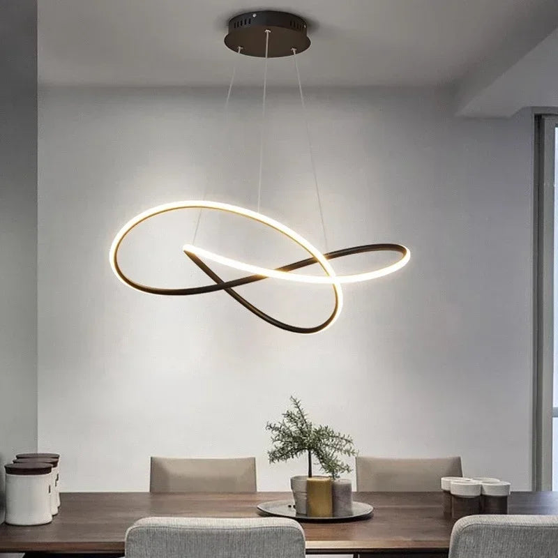Suspension lumineuse moderne anneaux entrelacés blanc noir marron clair 50cm 60cm