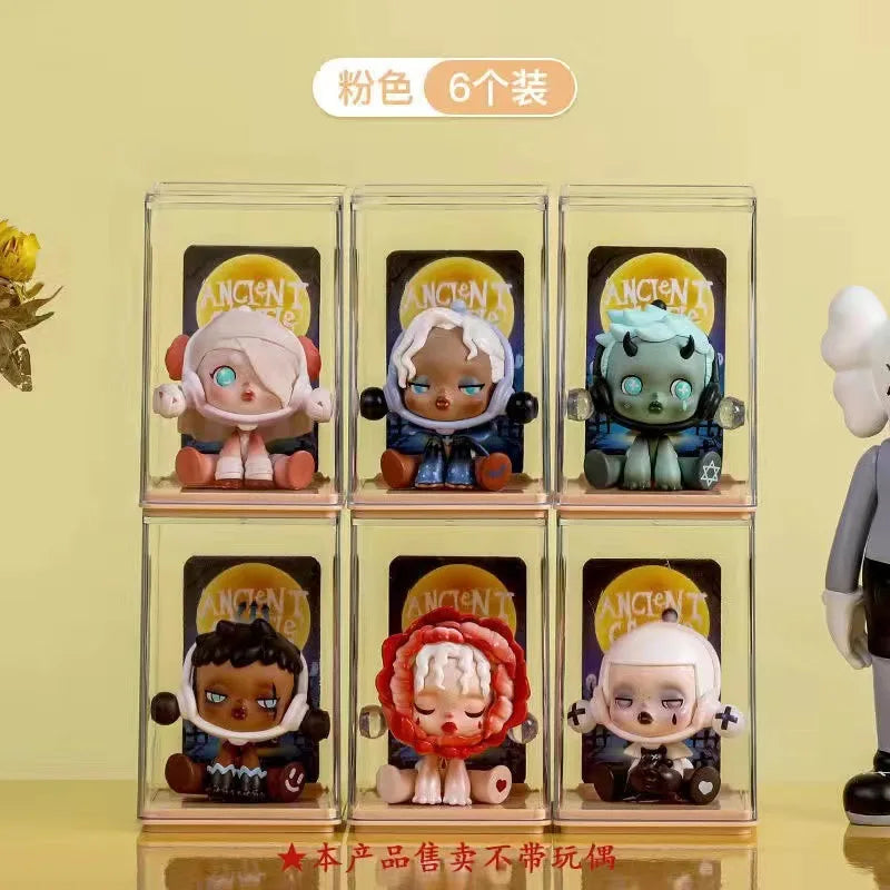 organisateur jouets transparent empilable multicolore figurines collection cartoonesque boîtes d'exposition acrylic modernes cartes d’identité