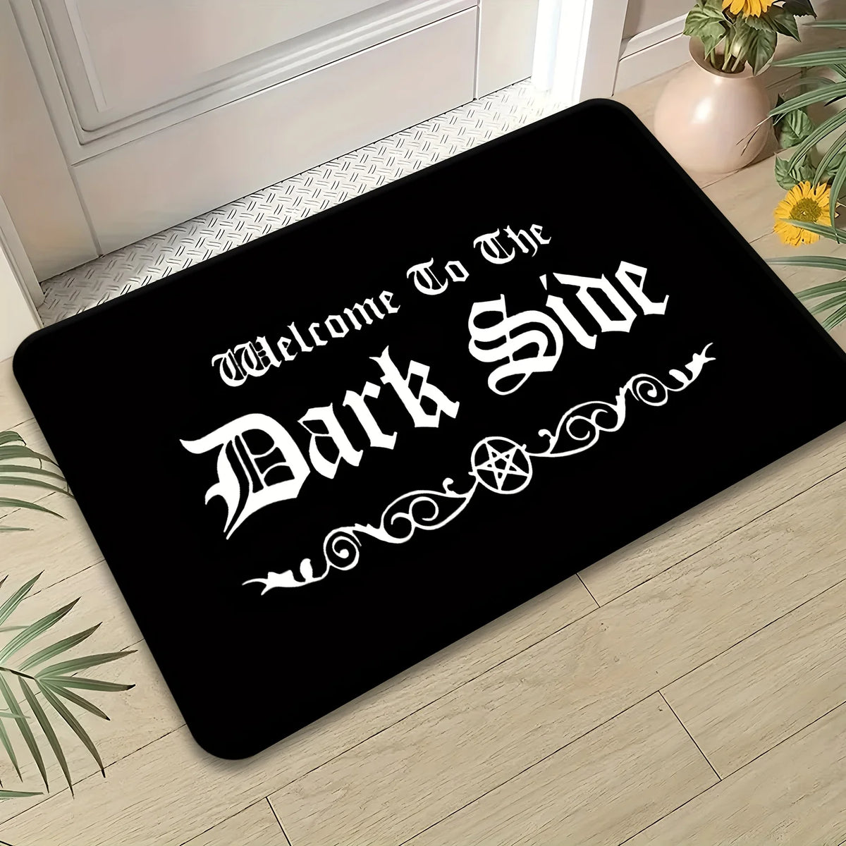 tapis sol antidérapant welcome dark side gothique humoristique noir blanc pentagramme