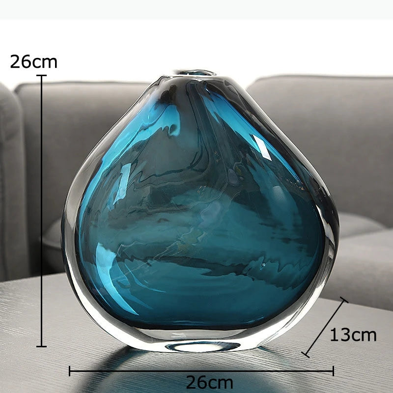 vase moderne transparent bleu marbré décoration intérieure fleur artificielle arrangement table