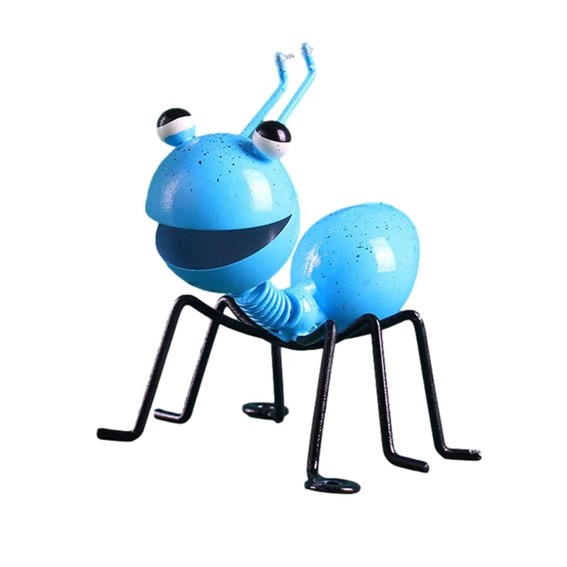 figurines insectes decoratives metal rouge vert orange bleu jaune antennes corps exterieur jardin mur