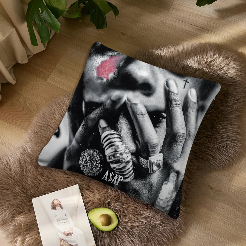 taie d'oreiller carrée 50x50cm polyester motif ASAP ROCKY DON'T BE DUMB moderne fixations
