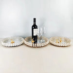 plateau decoratif blanc doré miroir classique clips assiette rond verre