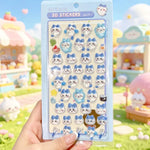 sticker 3d kawaii dessins animés chats lapins adhésif collection bleu rose jaune blanc