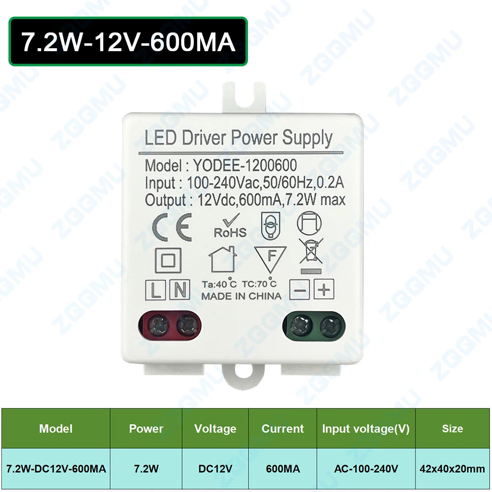 alimentation led 12v 24v 6w 10w 12w blanc moderne compact deux boutons deux bornes