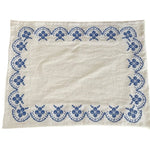 serviette coton brodée florale traditionnelle blanc bleu cuisine restaurant usage domestique