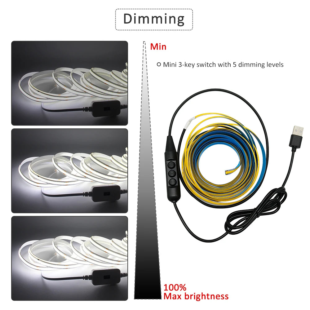 ruban led 320 leds adhésif blanc chaud naturel 3000k 6500k interrupteur gradation moderne
