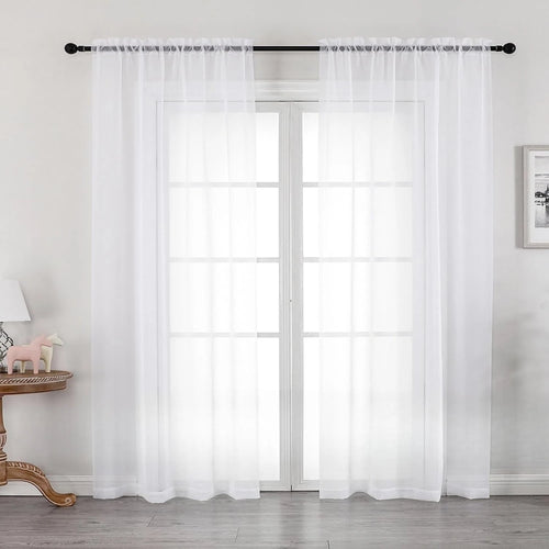 rideau voile blanc transparent moderne anneaux suspension salon chambre fenêtre