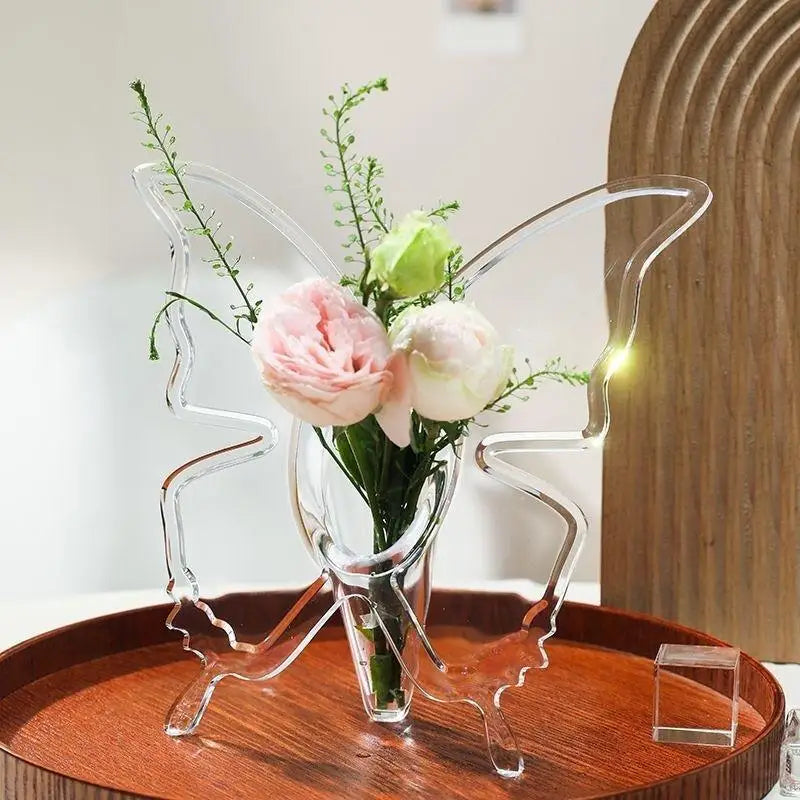 vase fleurs papillon transparent moderne décoration maison étagère rose lisse brillant