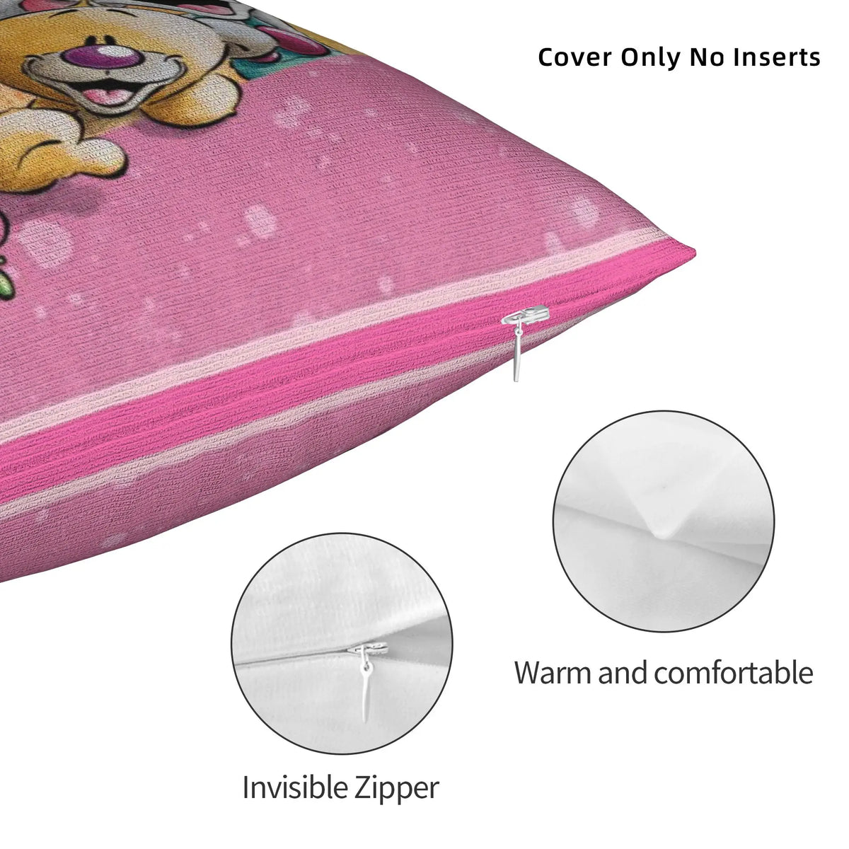 taies d'oreiller animaux rose ours chien zip invisible cartoon opacité coton polyester lit