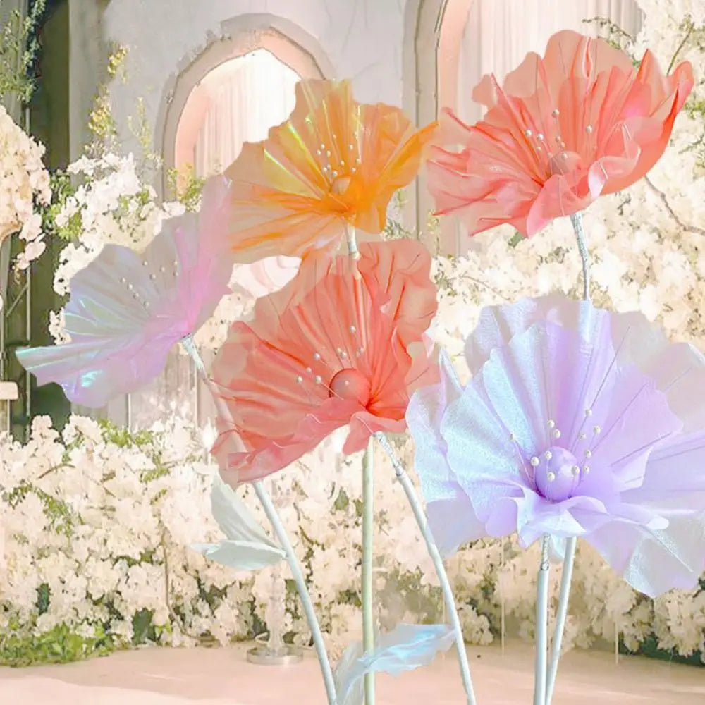 décoration murale intérieure boutons fleurs semi translucides couleurs irisées élégantes festive métal tige feuilles