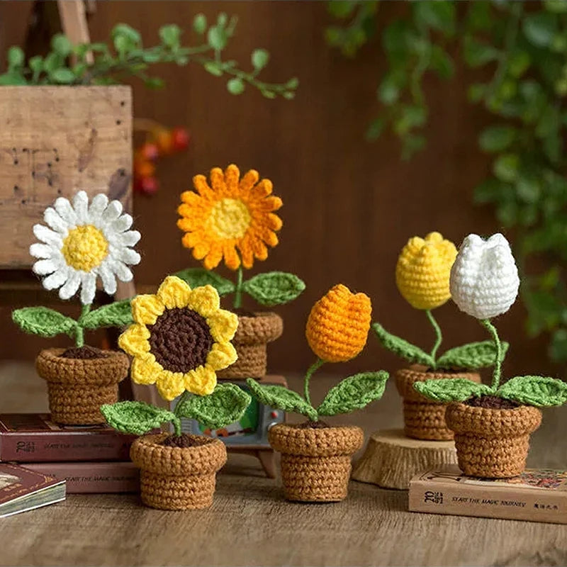 fleur tournesol crochet tricotée artisanale décoration maison cadeau mariage anniversaire pot décoratif