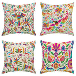ensemble quatre taies d'oreiller décoratives crâne mexicain fleurs violet jaune folklorique maison