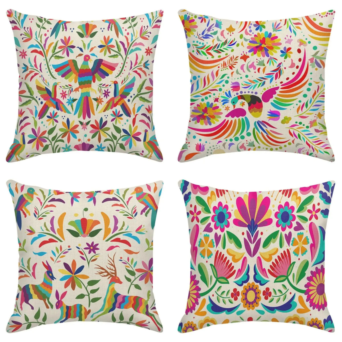 ensemble quatre taies d'oreiller décoratives crâne mexicain fleurs violet jaune folklorique maison