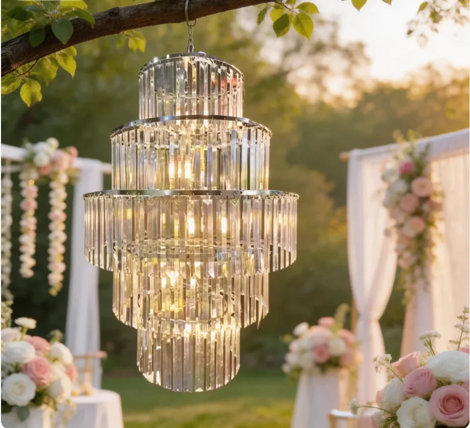 lustre transparent argenté prismatique moderne mariage boules cristal chaines decoration