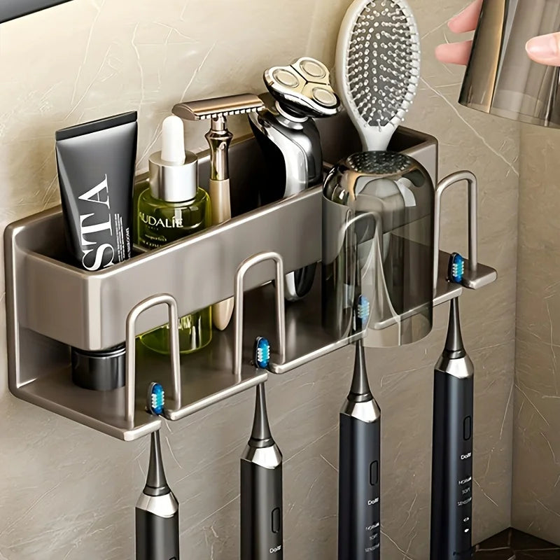porte brosses dents adhésif moderne gris métallisé brosses lotions gels brosse toilette rasoir électrique