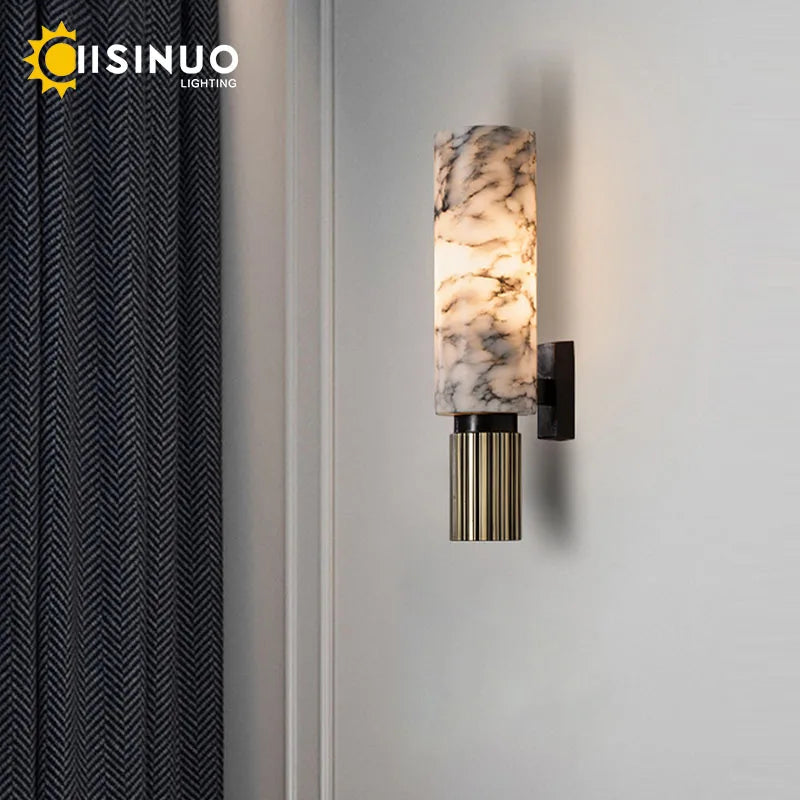 lampe murale moderne marbre blanc noir base métallique diffuseur LED 40x12cm