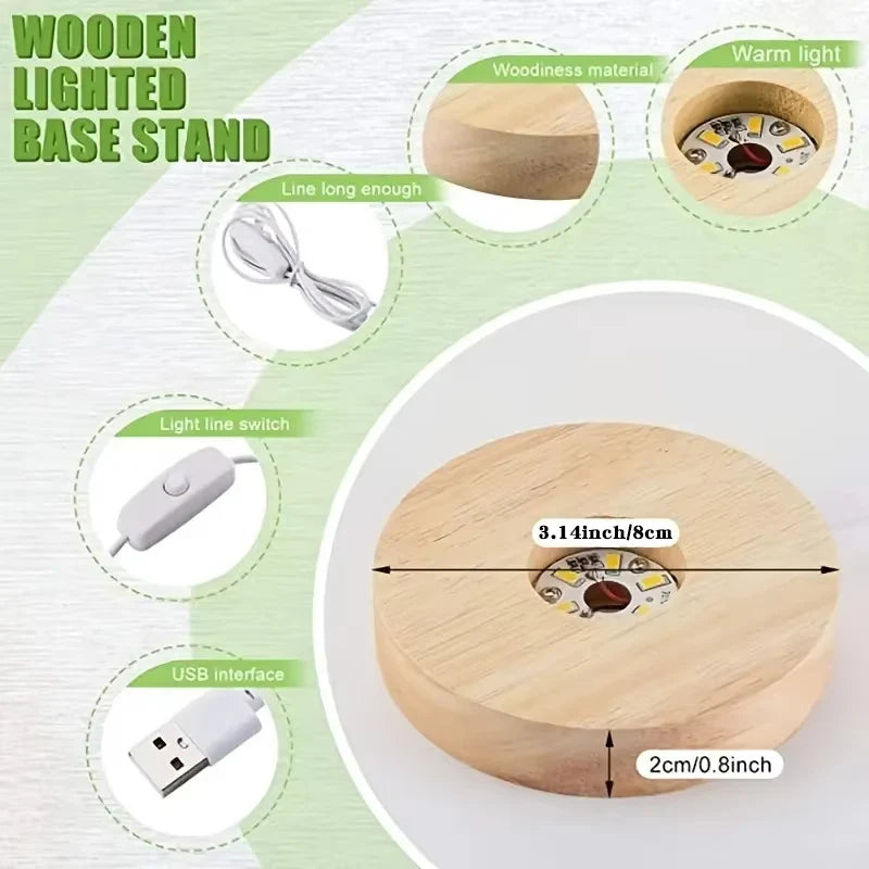 support lumineux bois grain naturel moderne minimaliste diamètre 8cm câble usb commutateur lumière