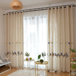 rideau tulle oiseaux brodés moderne chambre blanc beige translucent