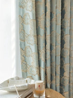 rideau classique bleu clair fleurs dorées occultant polyester chambre salon maison luxe épais épais