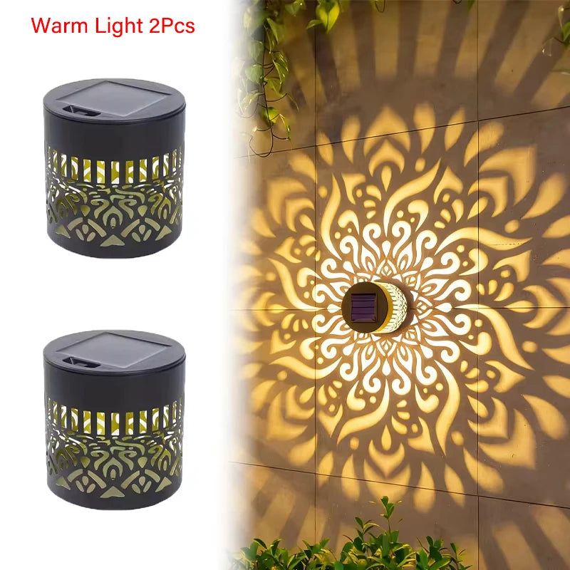 lampe solaire extérieure ip65 moderne mandala noir doré décoration murale festive led