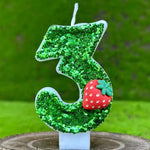 bougies anniversaire forme chiffres paillettees verte blanches decoratives fruits couteau sucre support bougie box