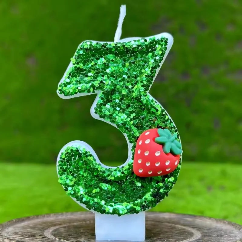 bougies anniversaire forme chiffres paillettees verte blanches decoratives fruits couteau sucre support bougie box