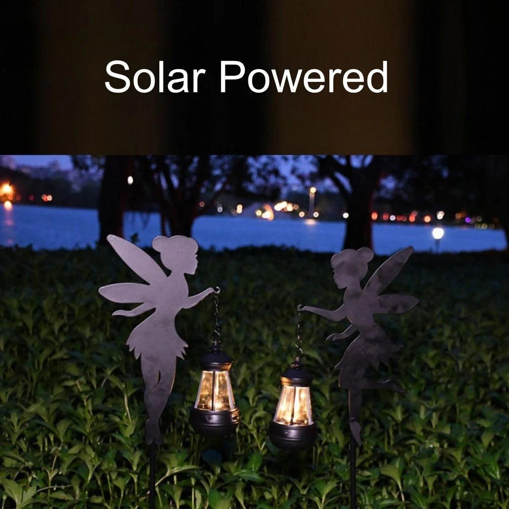 lampions solaires jardin led silhouette fée ailes noir moderne minimalisteextérieur patio