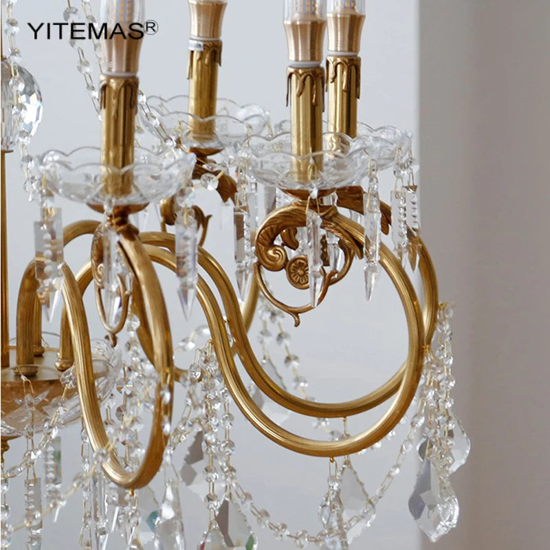 lustre suspendu doré ornements floraux cristal transparent classique ampoules chaîne pendeloques