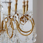 lustre suspendu doré ornements floraux cristal transparent classique ampoules chaîne pendeloques