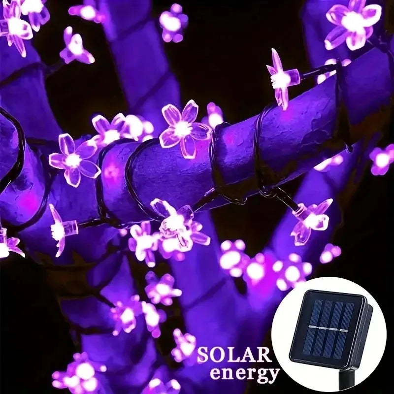 guirlande lumineuse solaire fleurs stylisées violet blanc moderne clips autoinstallation extérieure camping mariage noël